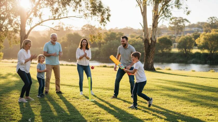 An authentic, sun-drenched moment of a family laughing genuinely in a Bulleen park, highlighting Bulleen candid family photography capturing genuine joy with warm, natural light.