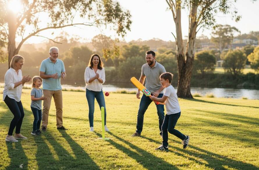 An authentic, sun-drenched moment of a family laughing genuinely in a Bulleen park, highlighting Bulleen candid family photography capturing genuine joy with warm, natural light.