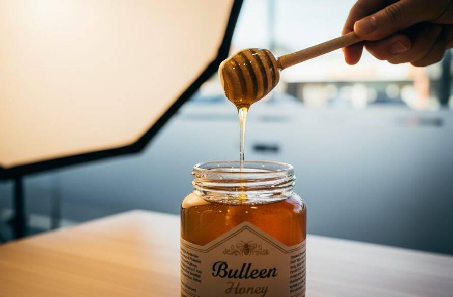 Dramatic shot of a handcrafted ceramic mug being expertly photographed in a modern Bulleen small business product photography studio, with softboxes illuminating its unique texture against a minimalist backdrop, evoking artistry and precision.