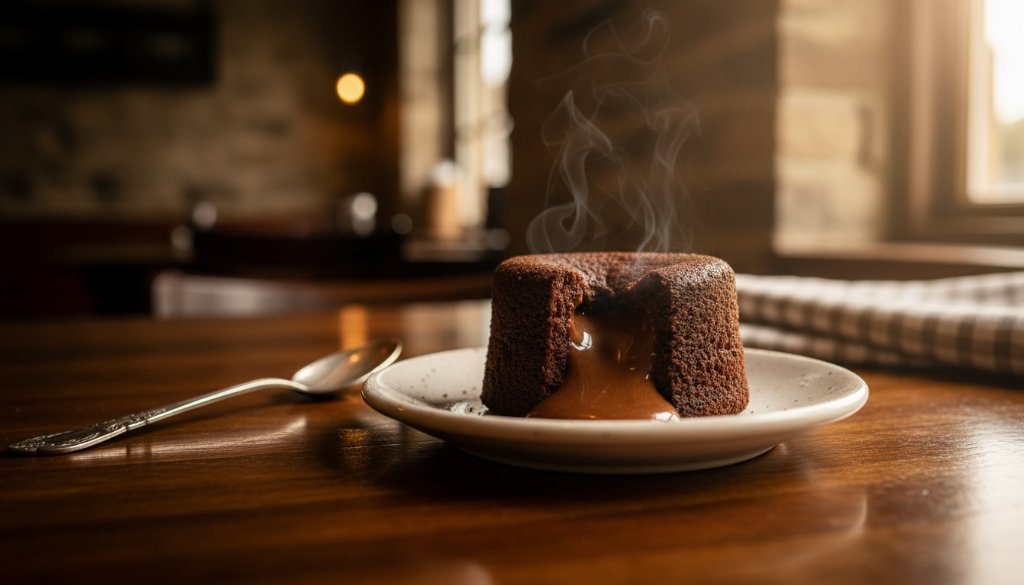 A dramatically lit, close-up photograph of a chef's hand meticulously garnishing a gourmet dish with delicate micro-herbs, steam rising subtly, set in a rustic Buninyong cafe kitchen, embodying professional food photography elevating local eateries.