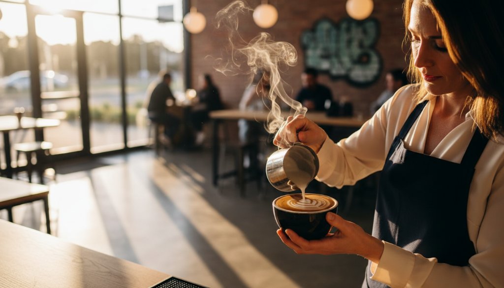 Dramatic close-up of a steaming gourmet brunch dish, possibly an artistic eggs benedict or avocado toast, bathed in warm, soft morning light streaming through a cafe window in Burnside Heights, Victoria. The scene showcases professional Burnside Heights cafe menu photography expertise, with exquisite plating, vibrant colours, and a shallow depth of field, highlighting the texture and freshness. An 'epic moment' of culinary artistry captured.