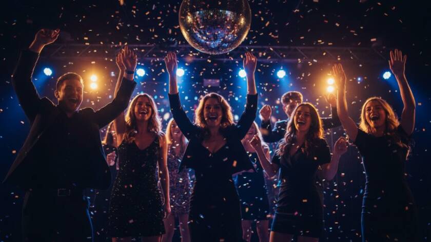 An epic moment of pure joy at a lively Burwood party, with guests dancing amidst a cascade of colourful confetti, expertly captured by Burwood Victoria party photography capturing candid joy, showcasing dynamic motion and vibrant celebration.