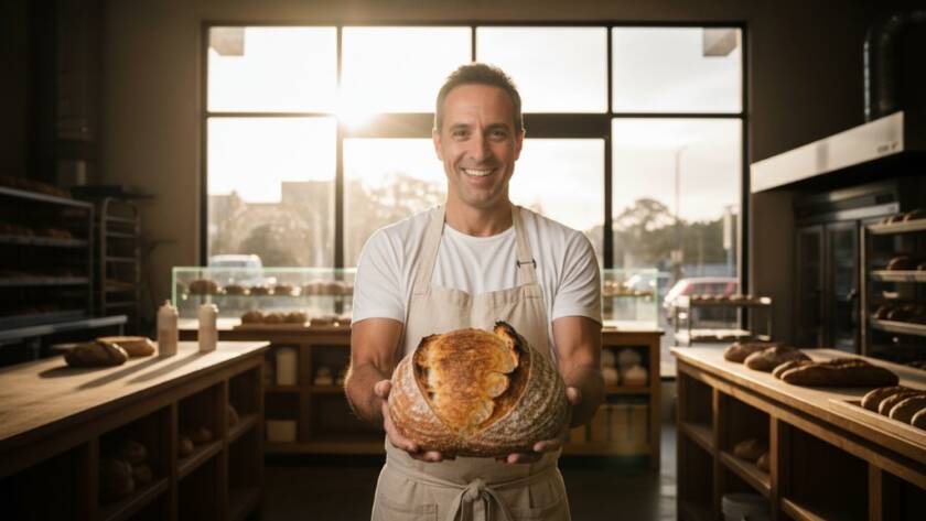An epic moment captured during Burwood Victoria small business commercial photography services: a dynamic wide-angle shot of a chef meticulously plating a gourmet dish in a modern, bustling restaurant kitchen in Burwood, showcasing the vibrant energy and professional craft, with dramatic lighting highlighting the chef's focused expression and the intricate details of the food preparation.
