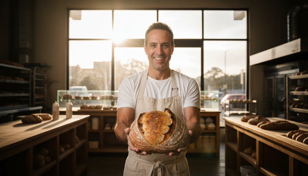 An epic moment captured during Burwood Victoria small business commercial photography services: a dynamic wide-angle shot of a chef meticulously plating a gourmet dish in a modern, bustling restaurant kitchen in Burwood, showcasing the vibrant energy and professional craft, with dramatic lighting highlighting the chef's focused expression and the intricate details of the food preparation.