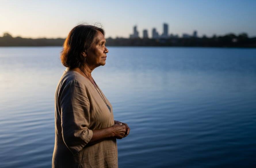 A dramatically lit fine art portrait in Cairnlea, capturing a subject's unique story amidst the natural beauty of the local wetlands, showcasing profound emotion and intricate details.
