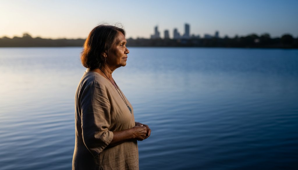 A dramatically lit fine art portrait in Cairnlea, capturing a subject's unique story amidst the natural beauty of the local wetlands, showcasing profound emotion and intricate details.