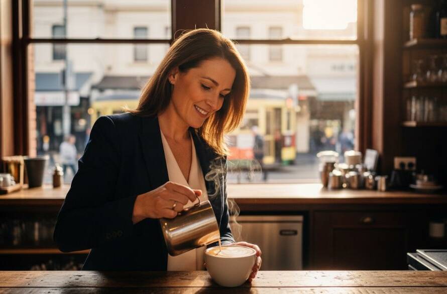 A dramatic, professionally colour-graded photograph showcasing Camberwell editorial photography capturing local Melbourne stories, featuring a local artisanal baker passionately presenting a freshly baked sourdough loaf inside a sun-drenched, historic Camberwell market stall, with blurred background activity of shoppers and natural light highlighting the texture of the bread and the baker's focused expression.