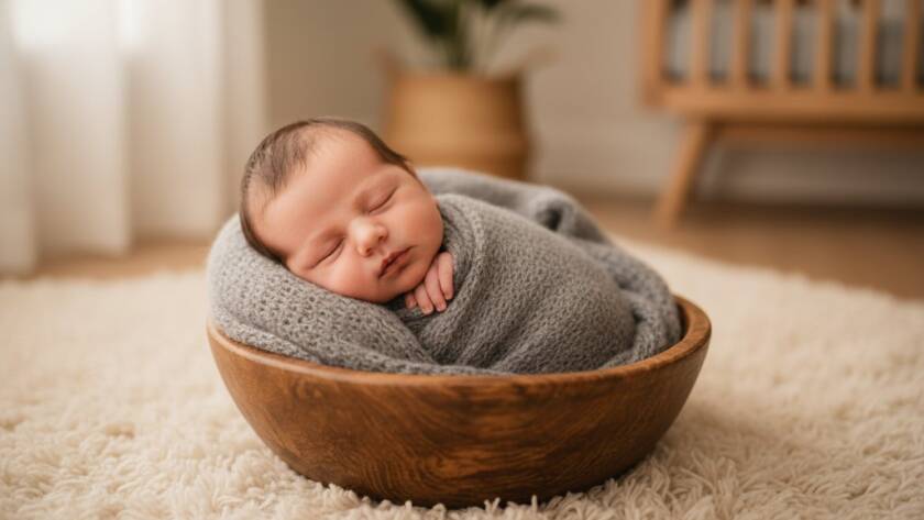 A breathtaking close-up of a peacefully sleeping newborn baby in Camberwell, adorned in soft neutral tones, with gentle diffused light illuminating their delicate features, perfectly encapsulating Camberwell newborn photography capturing tiny miracles.