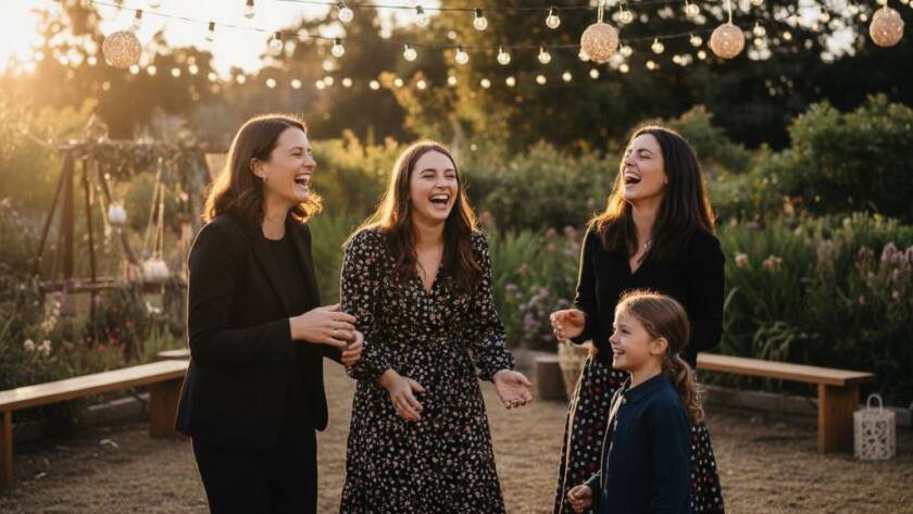 An emotionally charged 'epic moment' photograph capturing genuine joy at an outdoor celebration in Croydon, Victoria, featuring guests laughing candidly under string lights, professionally composed to highlight the authentic connections through expert candid event photography Croydon Victoria.