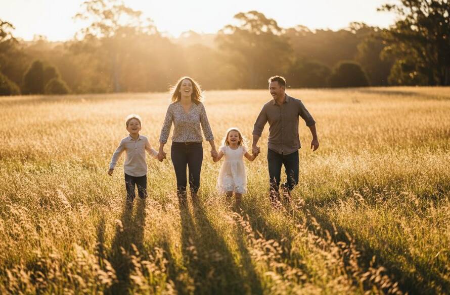 A heartwarming candid family photography Croydon South moment featuring a family laughing joyfully amidst the dappled sunlight of a local park, professionally colour-graded with dramatic lighting creating a truly epic and emotional scene.