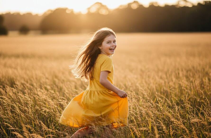 A professional, color-graded cinematic photograph showcasing the beauty of Candid Kids Photography Hallam Victoria, with a young child laughing genuinely while running through a sun-drenched park in Hallam, dappled light catching their hair, creating an unforgettable epic moment.