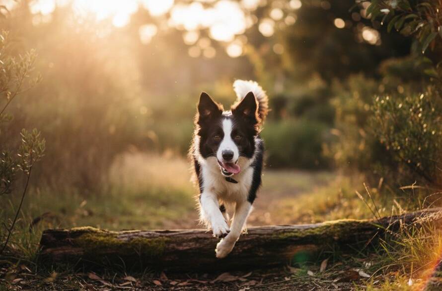 A heartwarming, candid pet photography scene in Croydon South, featuring a golden retriever joyfully bounding through a sun-drenched park, leaves scattering as it chases a ball, capturing an epic moment of pure canine bliss with dynamic motion blur.