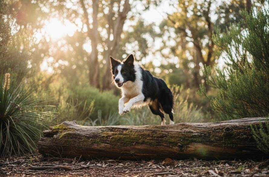 A heartwarming and dramatic photograph capturing a golden retriever mid-leap, joyfully playing fetch in a sun-drenched field near Cranbourne's Botanic Gardens, showcasing a candid pet photography experience Cranbourne.