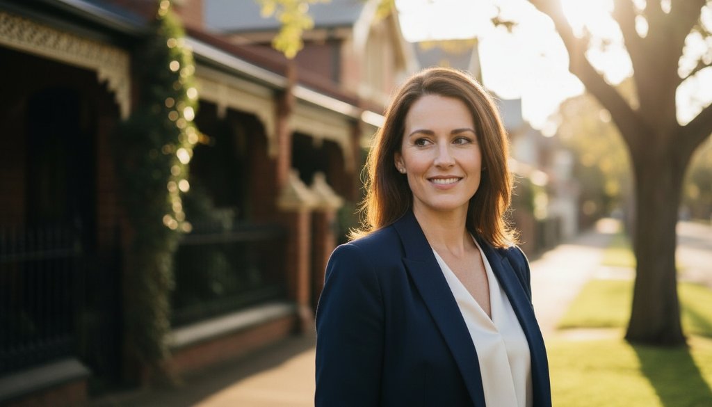An inspiring and dramatic portrait showcasing a successful professional in Canterbury Victoria. The 'epic moment' headshot for career advancement captures a confident individual against a blurred, elegant Canterbury streetscape at golden hour, with soft, directional light highlighting their determined expression and warm, inviting smile, professionally colour graded.