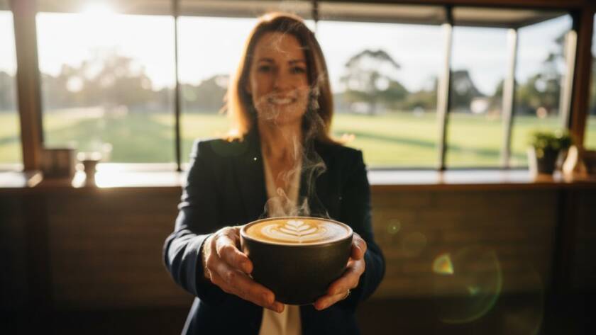 Dynamic, wide-angle shot of a local Manor Lakes artisan proudly showcasing their handcrafted product with dramatic backlighting at sunset, illustrating captivating advertising photography for Manor Lakes businesses Victoria.