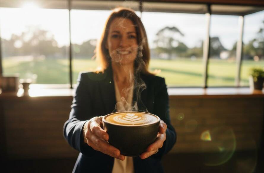 Dynamic, wide-angle shot of a local Manor Lakes artisan proudly showcasing their handcrafted product with dramatic backlighting at sunset, illustrating captivating advertising photography for Manor Lakes businesses Victoria.