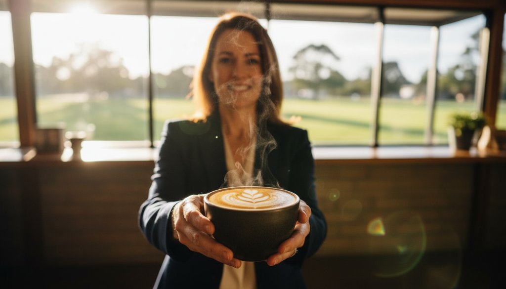 Dynamic, wide-angle shot of a local Manor Lakes artisan proudly showcasing their handcrafted product with dramatic backlighting at sunset, illustrating captivating advertising photography for Manor Lakes businesses Victoria.