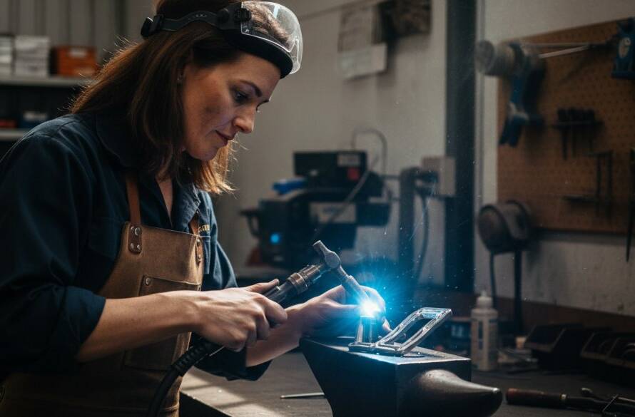 Dramatic, professional photograph showcasing the vibrant energy of a local artisan in Bayswater North, expertly crafting bespoke goods, with dynamic studio lighting highlighting intricate details and the passion behind their craft. This image embodies captivating commercial photography Bayswater North businesses need to showcase their unique story.