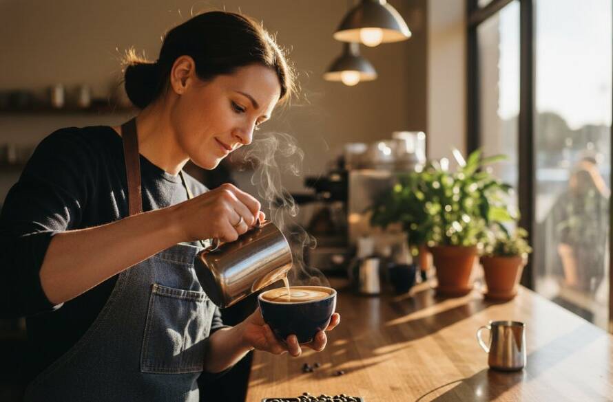 Dynamic overhead shot showcasing a vibrant brunch spread at a stylish Brighton East cafe, with natural light highlighting the fresh ingredients, embodying captivating food photography Brighton East cafes.