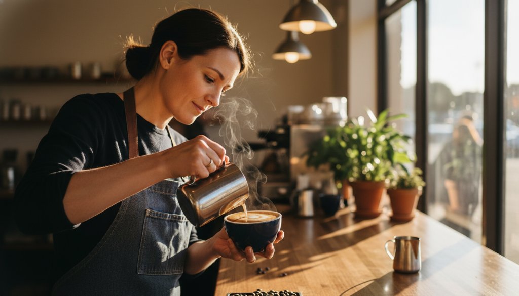 Dynamic overhead shot showcasing a vibrant brunch spread at a stylish Brighton East cafe, with natural light highlighting the fresh ingredients, embodying captivating food photography Brighton East cafes.