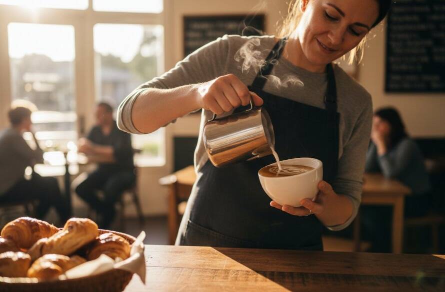 Dynamic wide shot of a chef meticulously plating a gourmet dish in a sun-drenched, rustic kitchen at a Croydon North eatery, emphasizing the captivating food photography Croydon North local eateries can achieve with dramatic, professional lighting and a warm, inviting atmosphere.