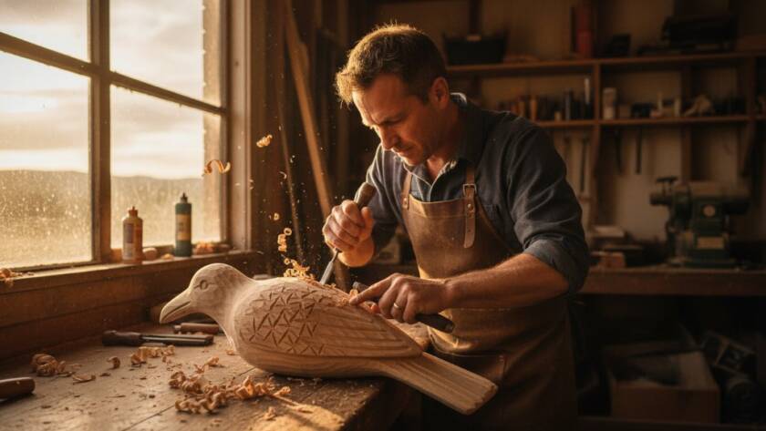 A dynamic, high-angle shot showcasing Captivating Melton Advertising Photography Local Brands Victoria, featuring a local artisan proudly presenting their handcrafted product on a rustic stall at the Melton Botanic Garden market, bathed in golden hour light, with a diverse crowd softly blurred in the background, conveying community and quality.