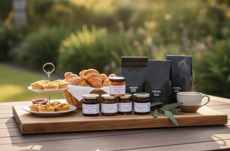 Dramatic overhead shot of meticulously arranged artisanal skincare products on a rustic wooden table, bathed in golden hour sunlight filtering through large windows, showcasing professional Captivating Product Photography Chelsea Heights Victoria with intricate details and textures, creating a luxurious and inviting mood.