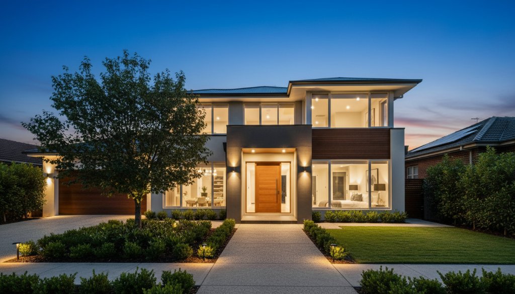 A stunning 'epic moment' photograph showcasing a modern, light-filled living room in a renovated home in Sunshine, Victoria, bathed in golden hour sunlight streaming through large windows, with a perfectly styled interior and a glimpse of a vibrant, green backyard. This captivating Sunshine property photography for stellar sales image captures the aspirational lifestyle, with a family playfully interacting in the background, out of focus, adding warmth and a sense of home.