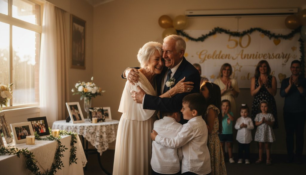 An emotionally charged, candid photograph of a family celebrating a significant milestone event in a beautifully decorated community hall in Melton West, with soft, warm lighting highlighting a genuine moment of laughter and connection, perfectly capturing authentic event memories Melton West.