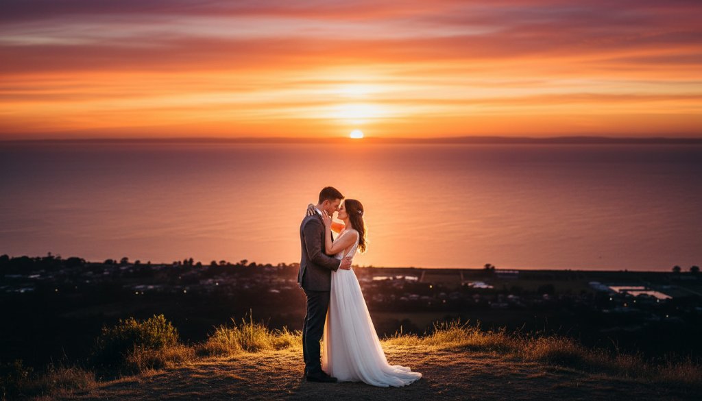 An emotional close-up of a groom wiping a tear from his bride's eye during their first dance, with soft, cinematic lighting illuminating their faces against a blurred backdrop of a beautifully decorated North Geelong wedding reception, exemplifying 'capturing authentic North Geelong wedding photography stories'.