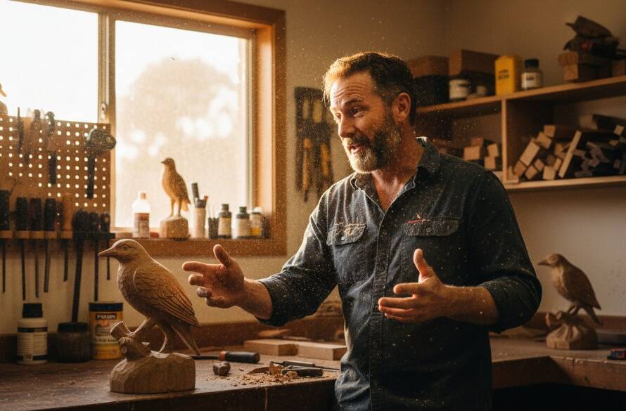 Capturing authentic stories editorial photography Croydon North: A powerful, dramatic shot of a local artisan in Croydon North passionately explaining their craft in their workshop, bathed in golden hour light, reflecting dedication and expertise.