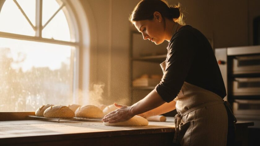 A dynamic and emotionally charged photograph capturing authentic stories Maryborough Victoria editorial photography, showing a local artisan passionately crafting pottery in a sun-drenched Maryborough studio, with dramatic rim lighting highlighting their focused expression and the intricate details of their work.