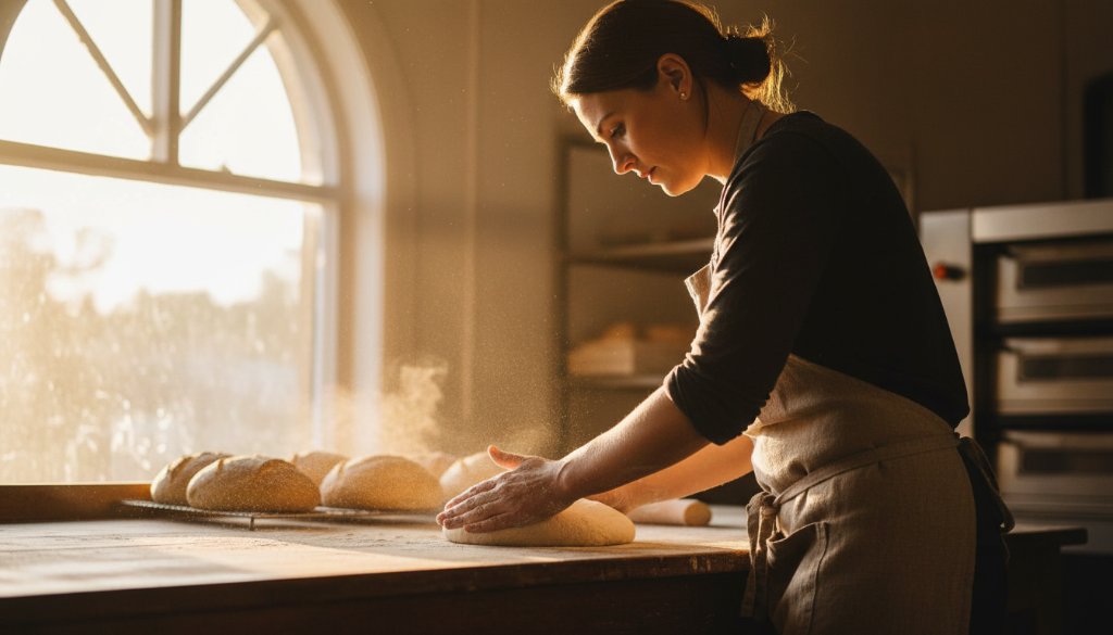 A dynamic and emotionally charged photograph capturing authentic stories Maryborough Victoria editorial photography, showing a local artisan passionately crafting pottery in a sun-drenched Maryborough studio, with dramatic rim lighting highlighting their focused expression and the intricate details of their work.