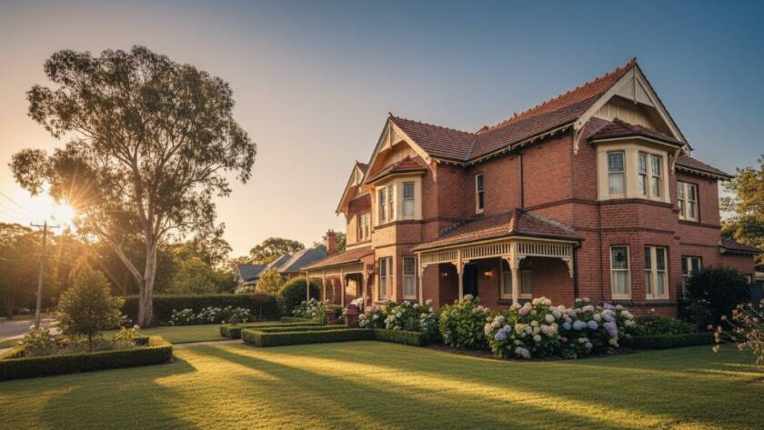 An epic, professionally colour-graded photograph of a stunning heritage building in Blackburn, Victoria, bathed in dramatic golden hour light, showcasing the intricate details of its facade, capturing Blackburn Victoria's unique architectural heritage with a cinematic feel.