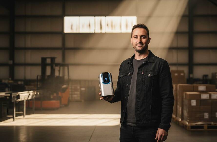 An epic moment of a local Tottenham business owner proudly presenting their handcrafted product, expertly captured through professional Capturing Brand Essence Tottenham Commercial Photography Victoria. The image features dramatic backlighting, rich colours, and a shallow depth of field, highlighting the product and the owner's passionate expression, set against an industrial-chic backdrop reflecting Tottenham's dynamic vibe.