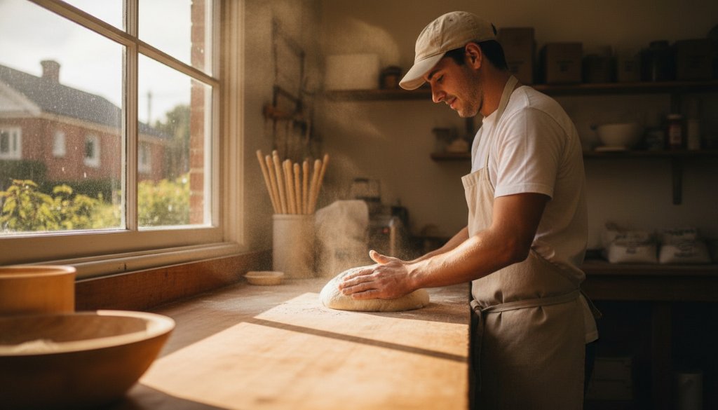 Dramatic wide shot of a local small business owner in Croydon North, expertly showcasing their products with professional commercial photography, capturing Croydon North business success with commercial photography in a vibrant, sunlit studio setting.