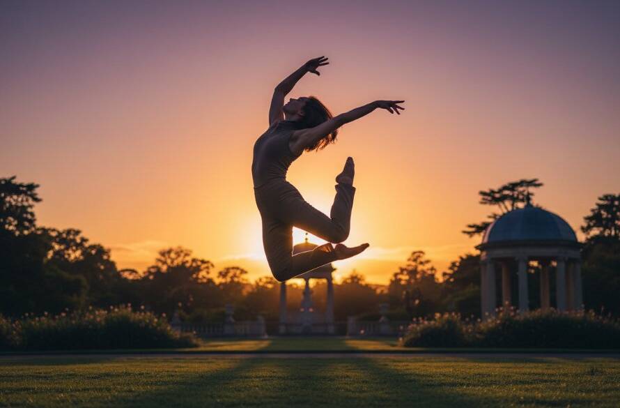 A breathtaking 'epic moment' photograph of a dancer mid-leap, dramatically lit to highlight grace and power. This image perfectly embodies capturing ethereal dance portraits Canterbury Victoria.