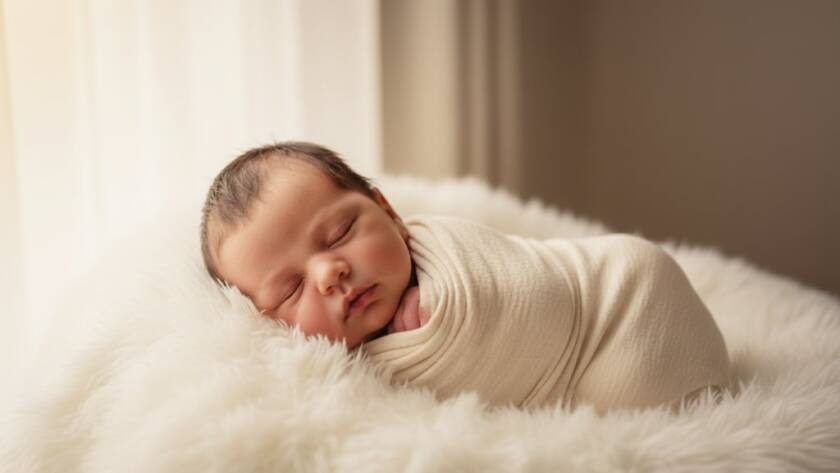 A stunning, soft-focus portrait capturing gentle newborn moments in Forest Hill, depicting a sleeping baby swaddled in natural fibres, bathed in warm, ethereal window light, professionally colour-graded for a timeless, artistic feel.