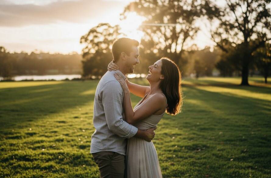 A heartwarming, sun-kissed candid shot of a family laughing joyfully in the natural setting of Keilor Park, Victoria, perfectly embodying the essence of capturing genuine candid memories Keilor Park Victoria, with soft, golden hour lighting highlighting their connection.