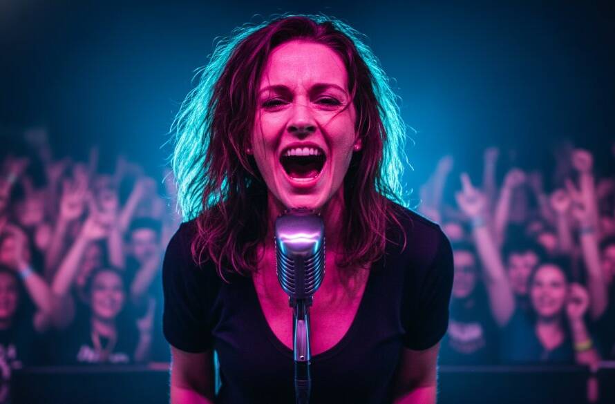 An electrifying close-up shot of a lead guitarist mid-shred under dramatic stage lights, perfectly capturing Hampton East live music photography moments with intense energy and passion.