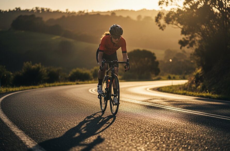 A dynamic, high-action photograph capturing Hepburn Springs sporting triumphs, showing an athlete in peak performance, with dramatic backlighting and a blurred natural landscape of Hepburn Springs in the background, conveying power and emotion.