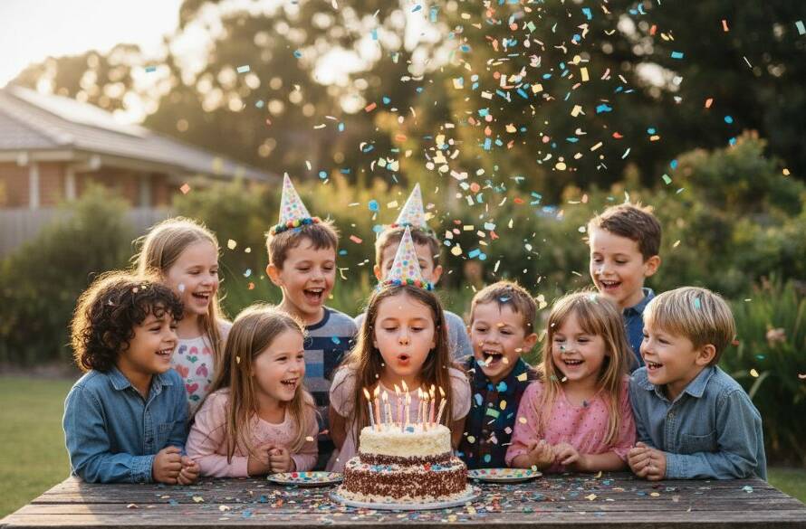 An ecstatic child's face lit by sparklers, celebrating with friends at a vibrant Ardeer birthday party, professionally captured by a photographer specializing in joyous Ardeer birthday party photography Victoria.