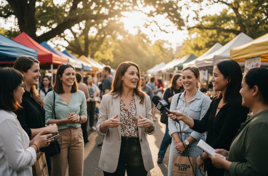 A candid, epic moment captured by Image by SD, showcasing dynamic editorial photography in the vibrant setting of Malvern East, Victoria. A professional shot with dramatic lighting and color grading, highlighting a bustling local event or business.