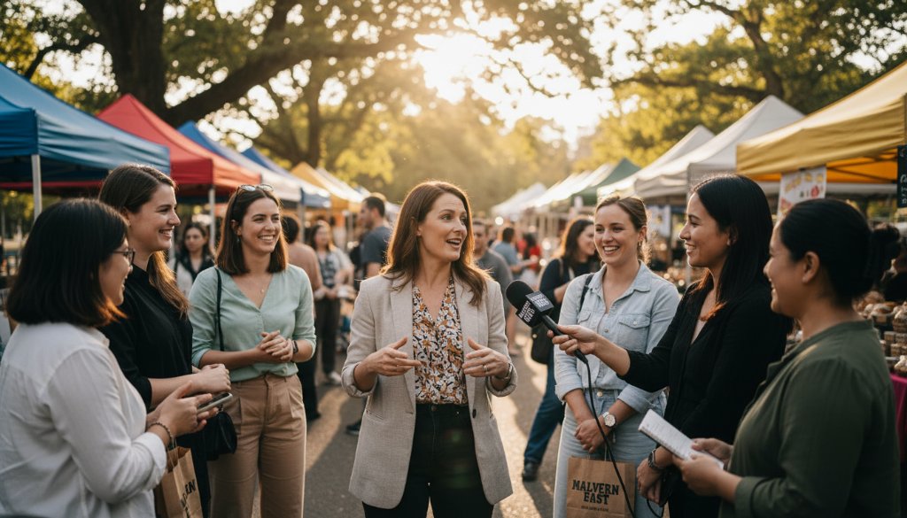 A candid, epic moment captured by Image by SD, showcasing dynamic editorial photography in the vibrant setting of Malvern East, Victoria. A professional shot with dramatic lighting and color grading, highlighting a bustling local event or business.