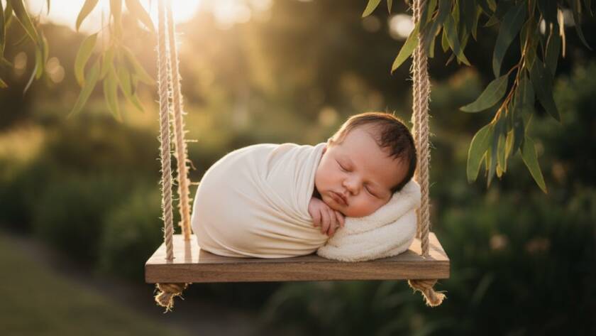 A heartwarming, professional photograph of a newborn baby peacefully sleeping in a gentle, ethereal wrap, surrounded by soft, natural light, symbolising the tender artistry of capturing precious newborn moments Heathmont Victoria. The composition is intimate and evokes a sense of timeless purity.