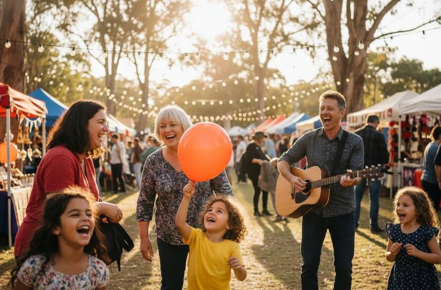 A wide-angle, dynamic shot capturing a joyous, bustling moment at a vibrant Blackburn community event, with diverse people interacting happily under festive lighting, embodying the essence of capturing vibrant Blackburn community events.