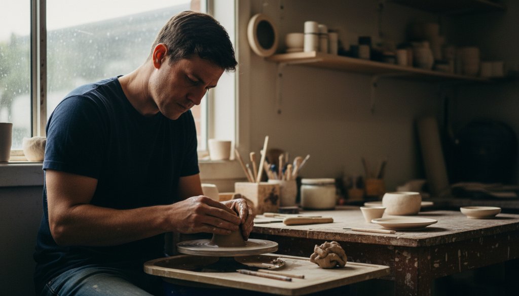 An epic moment captured through Carnegie editorial photography captivating local stories, showcasing a local artisan meticulously working on their craft in a sunlit studio, with dramatic backlighting highlighting fine details and a sense of dedication.