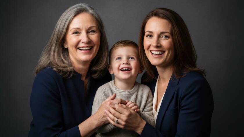 A heartwarming and dynamic family portrait captured during a caulfield north premium studio photography experience, showcasing genuine joy and connection, with soft, professional lighting and a warm, inviting atmosphere.