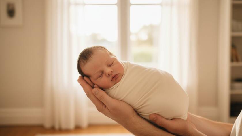 An artistic close-up captured by a Caulfield South newborn photographer heartwarming moments, showing a tiny baby's hand gently grasping a parent's finger, bathed in soft, warm morning light within a beautifully styled Caulfield South home setting, conveying love and new beginnings.