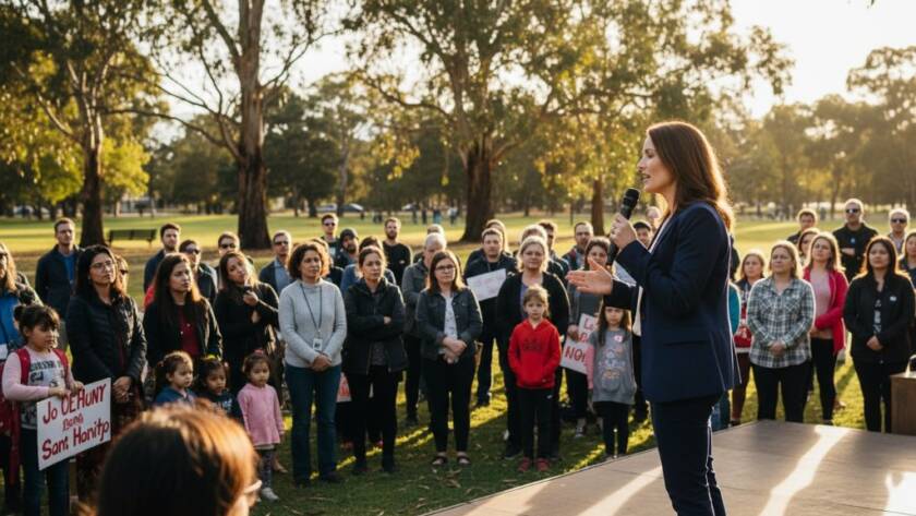A powerful image showcasing Caulfield's authentic editorial photography for local stories, capturing a bustling market scene with a chef passionately explaining local produce, bathed in warm afternoon sunlight, conveying community spirit and genuine connection.
